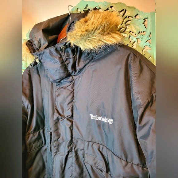Timberland | Vtg Men's Weathergear Oversized Black Parka Coat | Black Fur - Picture 2 of 16